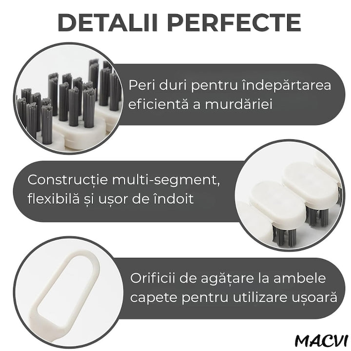 Perie de curatat pliabila Macvi®, alba, 26.5x2.8cm, durabila, cu gaura pentru agatat