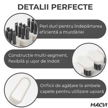 Perie de curatat pliabila Macvi®, alba, 26.5x2.8cm, durabila, cu gaura pentru agatat