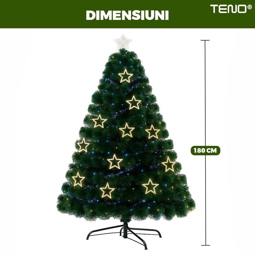 Brad Artificial de Craciun Teno, 180 cm, verde, suport metalic inclus, luminite in forma de stea