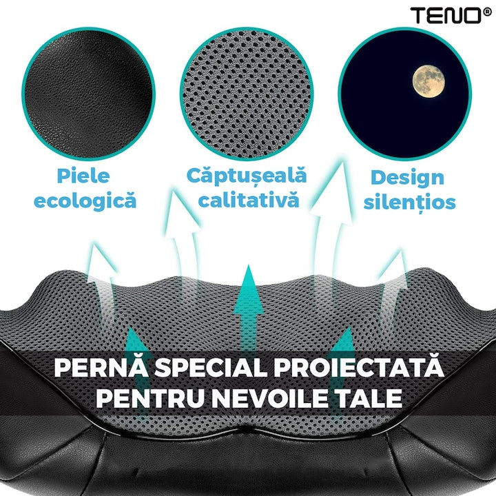 Aparat Profesional pentru Masaj Cervical Teno®, spate, lombara, abdomen si picioare, shiatsu, 4 puncte de masaj, negru