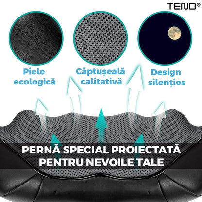 Aparat Profesional pentru Masaj Cervical Teno®, spate, lombara, abdomen si picioare, shiatsu, 4 puncte de masaj, negru