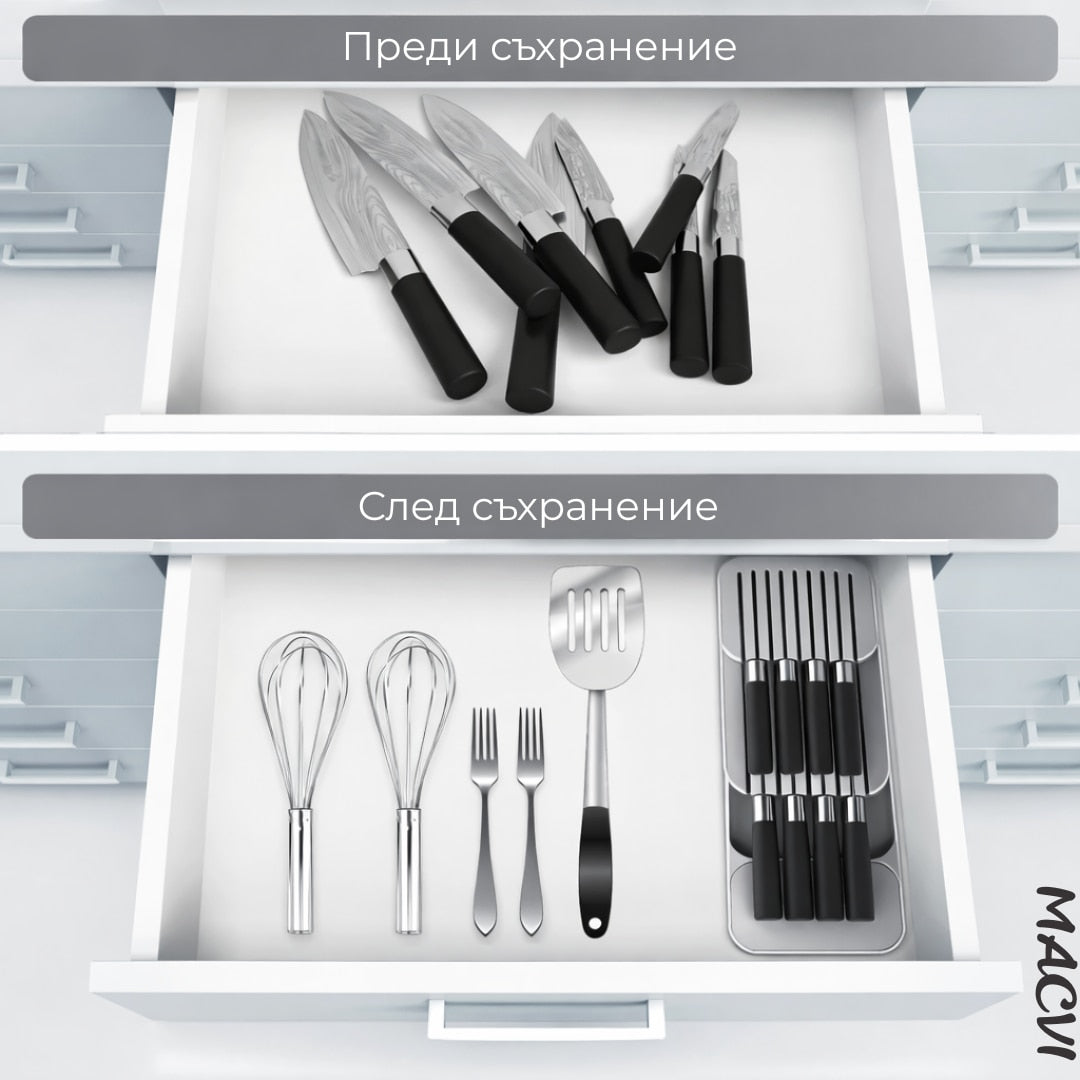 Suport sertar pentru cutite Macvi® organizator compact depozitare sigura material durabil design ergonomic stabilitate sporita economie de spatiu
