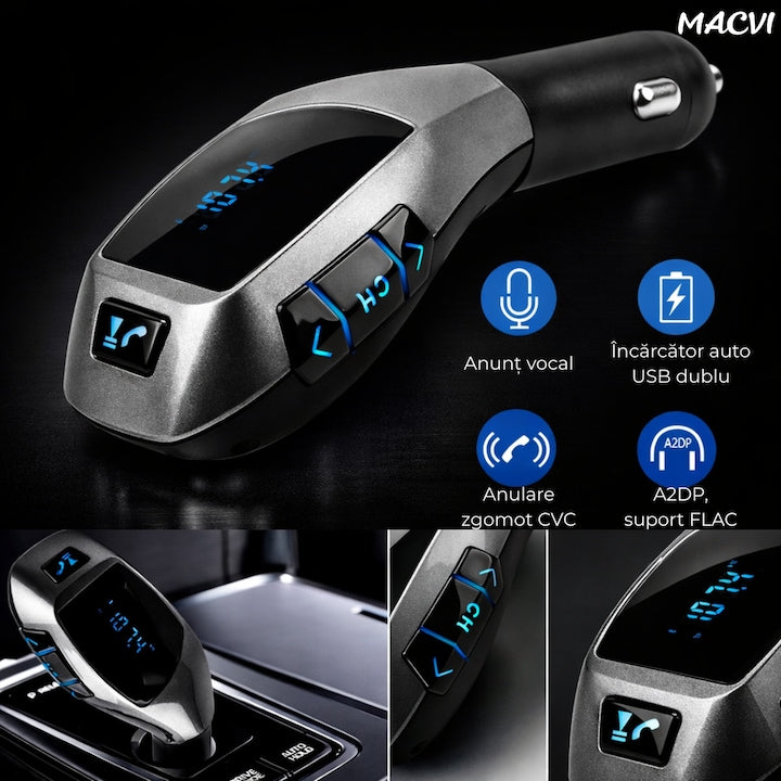Kit Auto Macvi® cu Functie de Modulator FM si Bluetooth, Compatibil cu Dispozitive Mobile, Functie Handsfree
