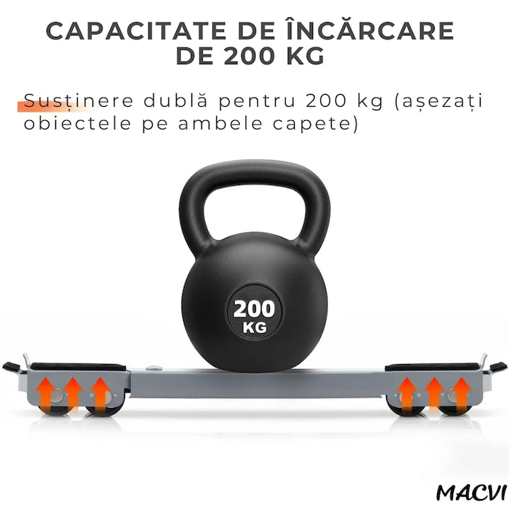 Dispozitiv Cu Roti Macvi® pentru Mutare Frigider si Electrocasnice, Suport Mobil Extensibil din Metal 45-70 cm, Roti Duble Rezistente, Sistem Anti-alunecare