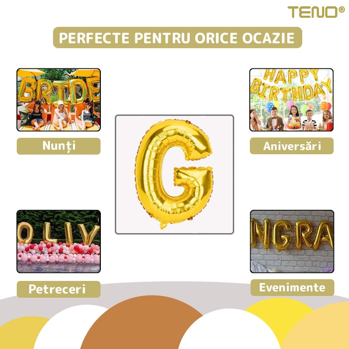 Balon in Forma de Litera G Teno®, metalizat, pentru Petreceri/Aniversari/Evenimente, rezistent, folie, gold, 40 cm