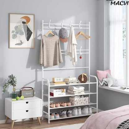 Cuier multifunctional Macvi® pentru haine si incaltaminte, 171x80x26.5 cm, material durabil, design ergonomic si modern, negru