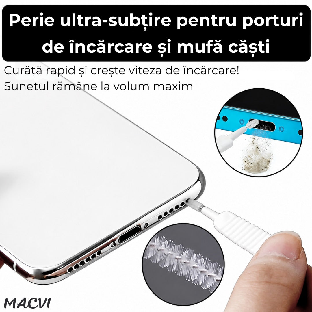 Kit igienizare telefon Macvi®, 13 piese, curatare port incarcare, difuzor, accesorii electronice, universal, intretinere smartphone