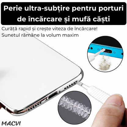 Kit igienizare telefon Macvi®, 13 piese, curatare port incarcare, difuzor, accesorii electronice, universal, intretinere smartphone