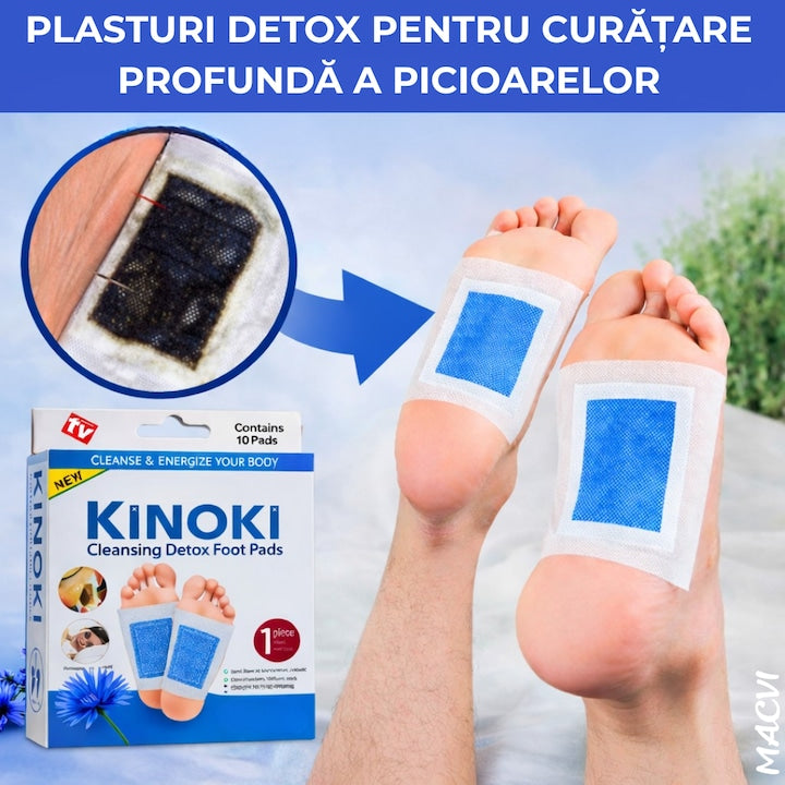 Set 10 Plasturi Plasturi Detox KINOKI Macvi® pentru Picioare cu floare albastra, Detoxifiere Naturala, Eliminare Toxine, Reducere Miros Neplacut, Imbunatatire Somn, Relaxare si Revitalizare