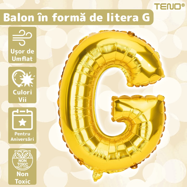 Balon in Forma de Litera G Teno®, metalizat, pentru Petreceri/Aniversari/Evenimente, rezistent, folie, gold, 40 cm