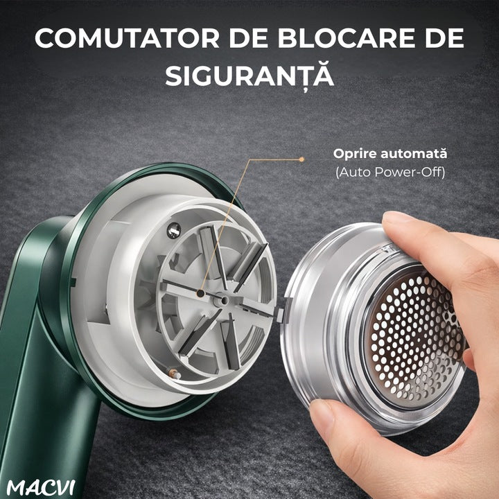 Aparat de indepartat scame Macvi®, incarcare USB, utilizare 4 ore, curatare uscata, verde