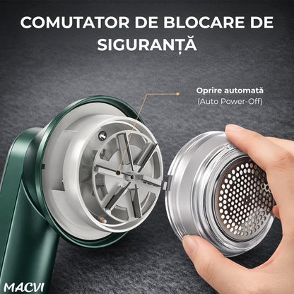 Aparat de indepartat scame Macvi®, incarcare USB, utilizare 4 ore, curatare uscata, verde