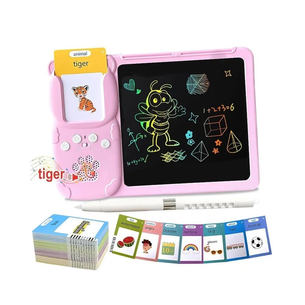 Tableta LCD Educativa Macvi® 2 in 1 pentru Copii cu Carduri Interactive si Cititor Montessori