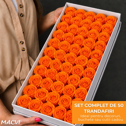 Set 50 trandafiri din sapun, 5x5 cm, calitate premium, decor si cadou elegant, Portocaliu