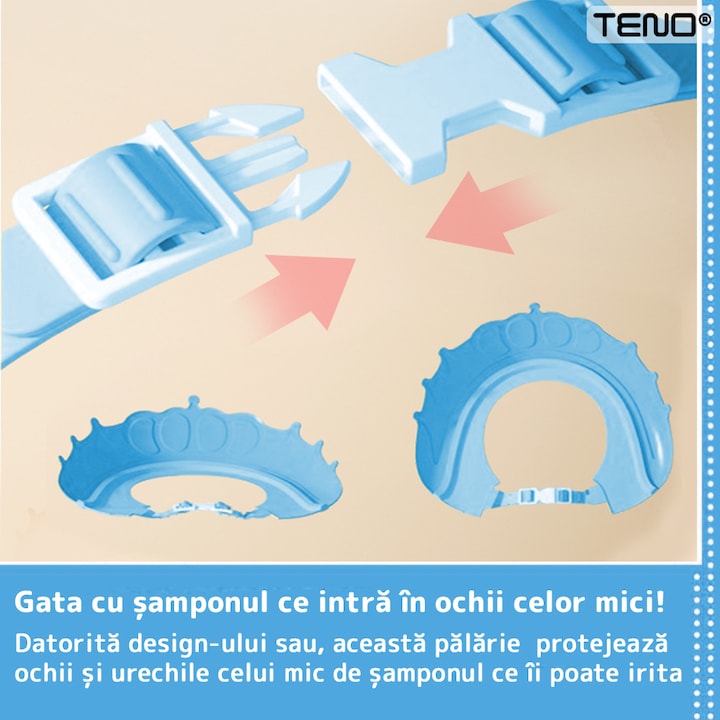 Palarie de Baie pentru Copii Teno®, protectie impotriva samponului pentru ochi si urechi, reglabila, forma coroana rege/regina, albastru