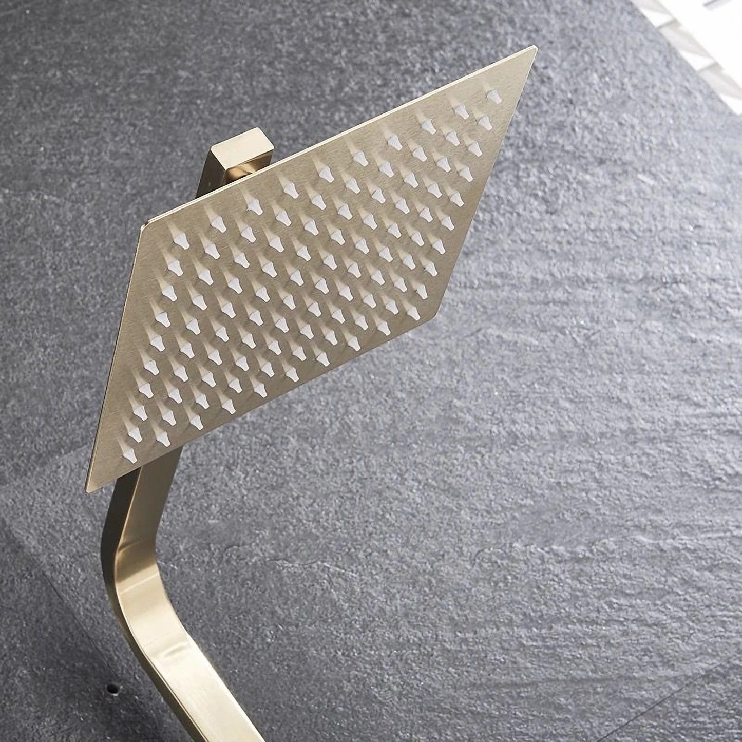 Coloana de Dus Macvi® cu Baterie pentru Cada sau Dus, 4 Functii, Alama si Inox, Palarie 20x20 cm, Auriu Nichelat, Inaltime Reglabila
