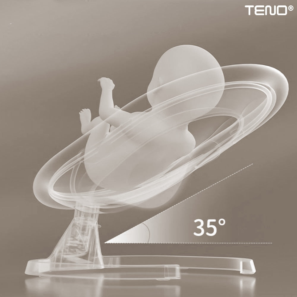Leagan Electric Teno®, conectivitate Bluetooth, control tactil, tava detasabila, acoperis rabatabil, plasa protectie tantari pentru bebelusi, jucarii, muzica, gri inchis