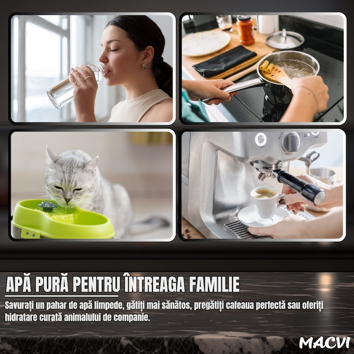Filtru apa ultrafiltrare Macvi® 5 etape + alcalinizare, precizie 0, 01 µm, baterie 3 cai, robinet 360°, sub chiuveta