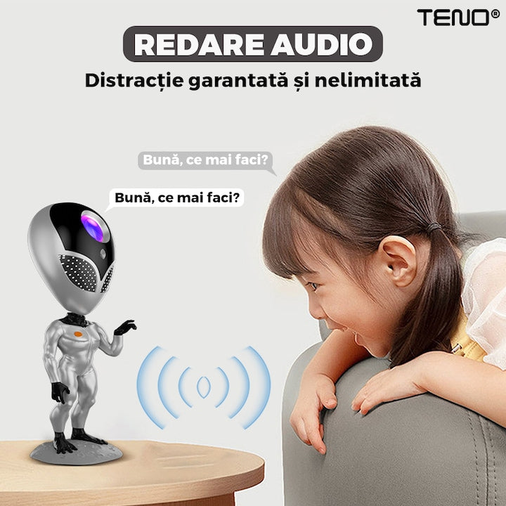 Proiector de Lumini Teno®, tip extraterestru, cu telecomanda si timer pentru durata de iluminare, 8 moduri de proiectie, rotire 360 de grade, ajustare luminozitate, gri