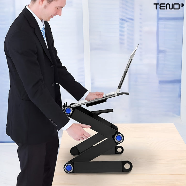 Masuta pentru Laptop 2 in 1 Teno®, reglabila pe inaltime, fante de aerisire, suport reglabl pentru mouse, multifunctionala, versatila, 42 x 26 cm, negru