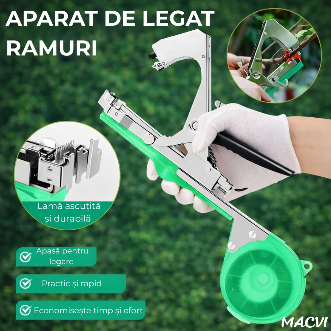 Aparat pentru legarea plantelor Macvi® cu 200 capse si rola de legat, Ideal pentru vie, pomi, legume si flori