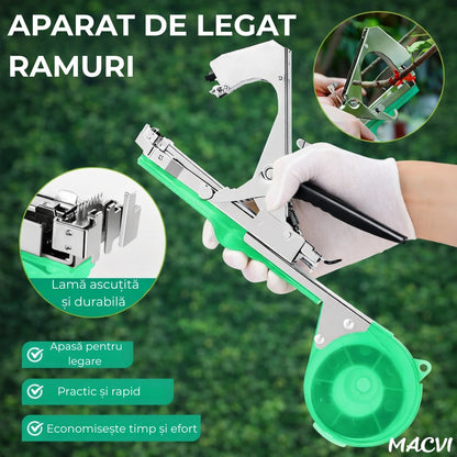 Aparat pentru legarea plantelor Macvi® cu 200 capse si rola de legat, Ideal pentru vie, pomi, legume si flori