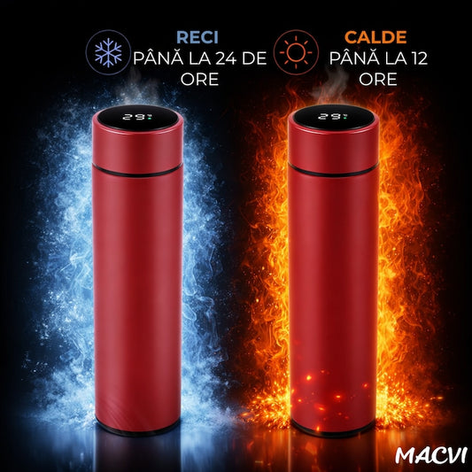 Termos Macvi® Smart 500 ml cu sita infuzor si perete dublu, afisaj LED temperatura rosu