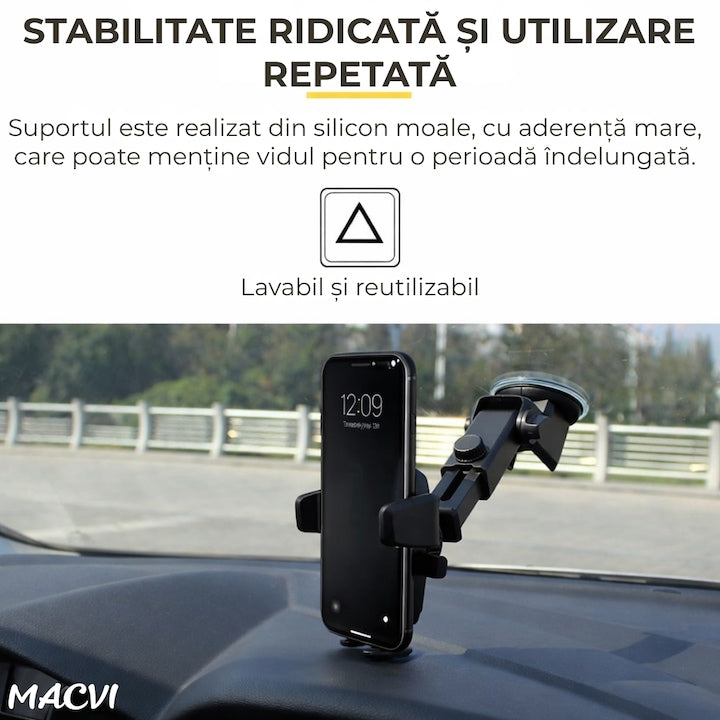 Suport telefon Macvi® cu brat telescopic, ajustabil, montare pe birou, design ergonomic