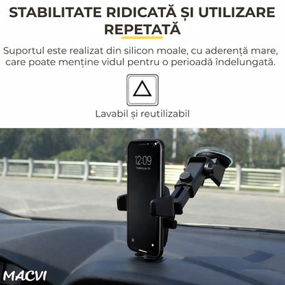 Suport telefon Macvi® cu brat telescopic, ajustabil, montare pe birou, design ergonomic