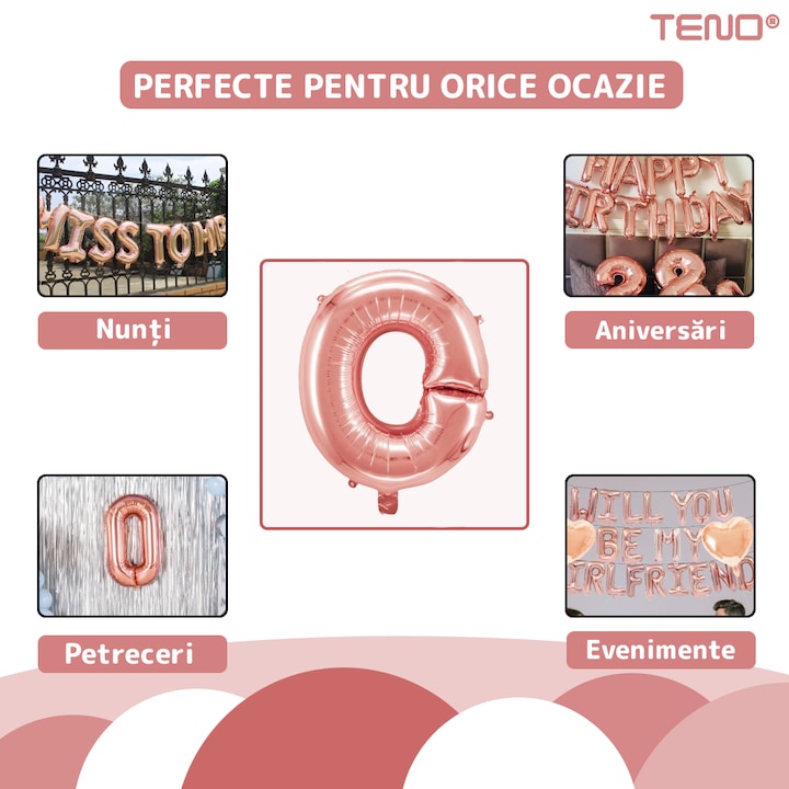 Balon in Forma de Litera O Teno®, metalizat, pentru Petreceri/Aniversari/Evenimente, rezistent, folie, rose gold, 40 cm