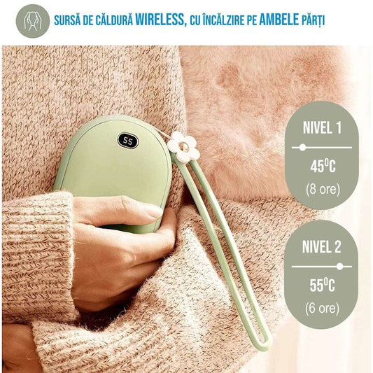 Incalzitor de maini Macvi® 2 in 1, Powerbank 10000mAh, USB, 2 trepte incalzire 45°/55°, compact si portabil, verde