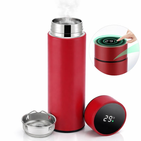 Termos Macvi® Smart 500 ml cu sita infuzor si perete dublu, afisaj LED temperatura rosu