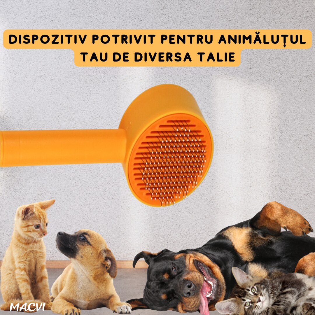 Perie pentru animale Macvi® Portocalie Ingrijire eficienta si confortabila pentru blana iubitorului tau de companie