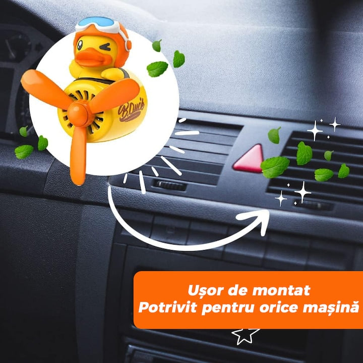 Difuzor Auto Aromaterapie Teno® car pilot yellow duck, kit odorizant, 2 arome cu extracte naturale incluse