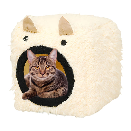 Casuta pliabila pentru Pisici, Teno, pernuta inclusa, baza anti-alunecare, bej, 35x35cm