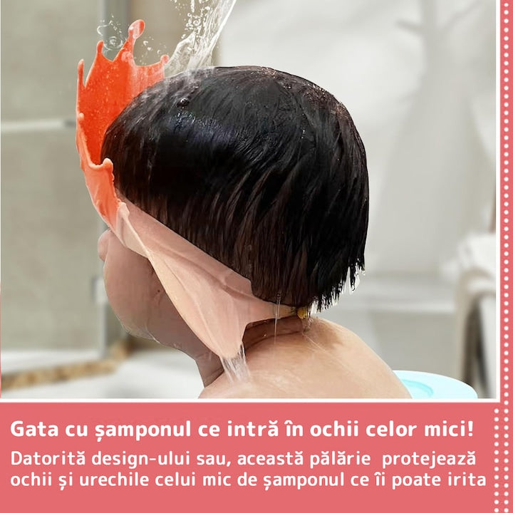 Palarie de Baie pentru Copii Teno®, protectie impotriva samponului pentru ochi si urechi, reglabila, forma coroana rege/regina, roz