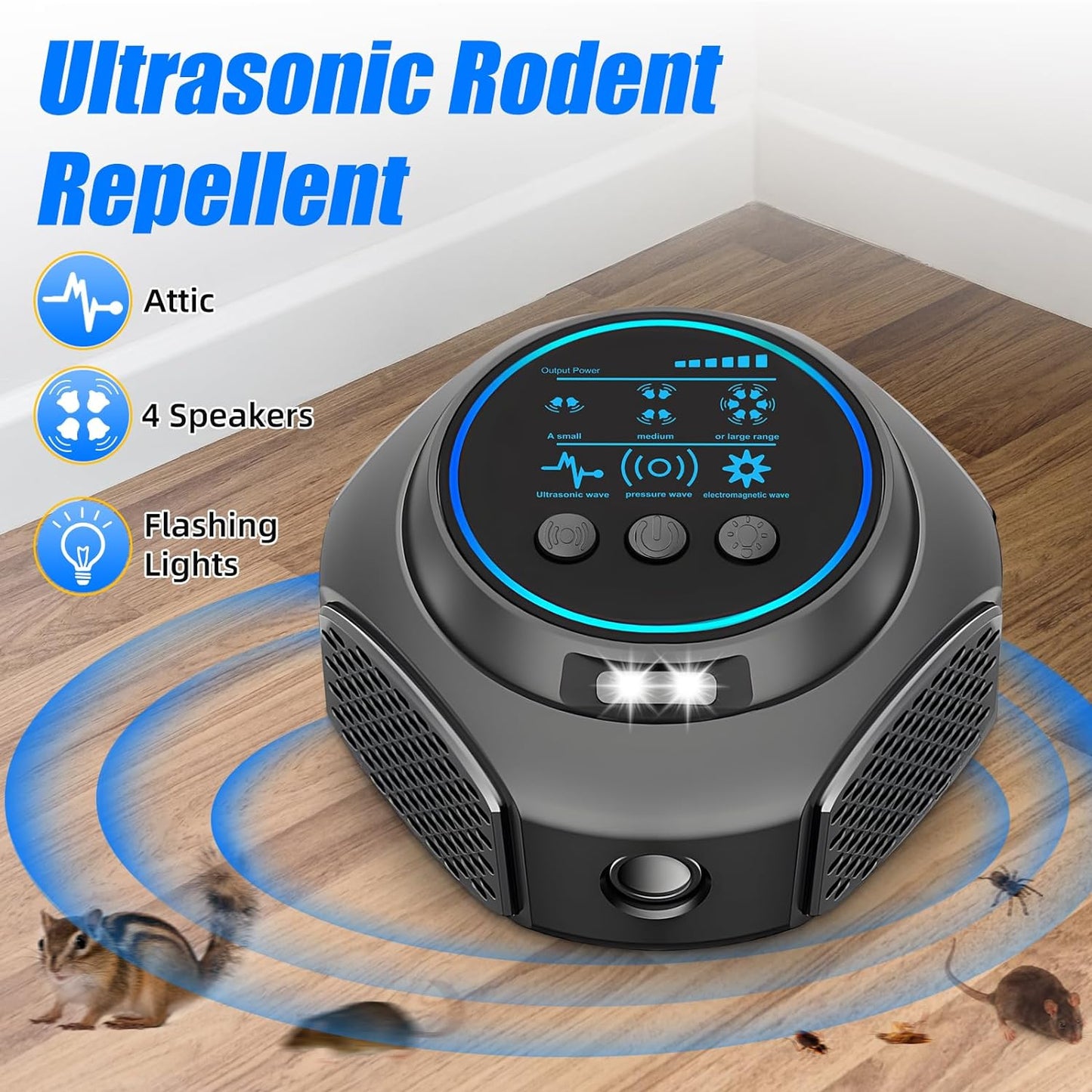 Aparat Ultrasunete Anti Daunatori Macvi® Anti Rozatoare Insecte Sobolani 300 m² 3 Trepte 360° Negru