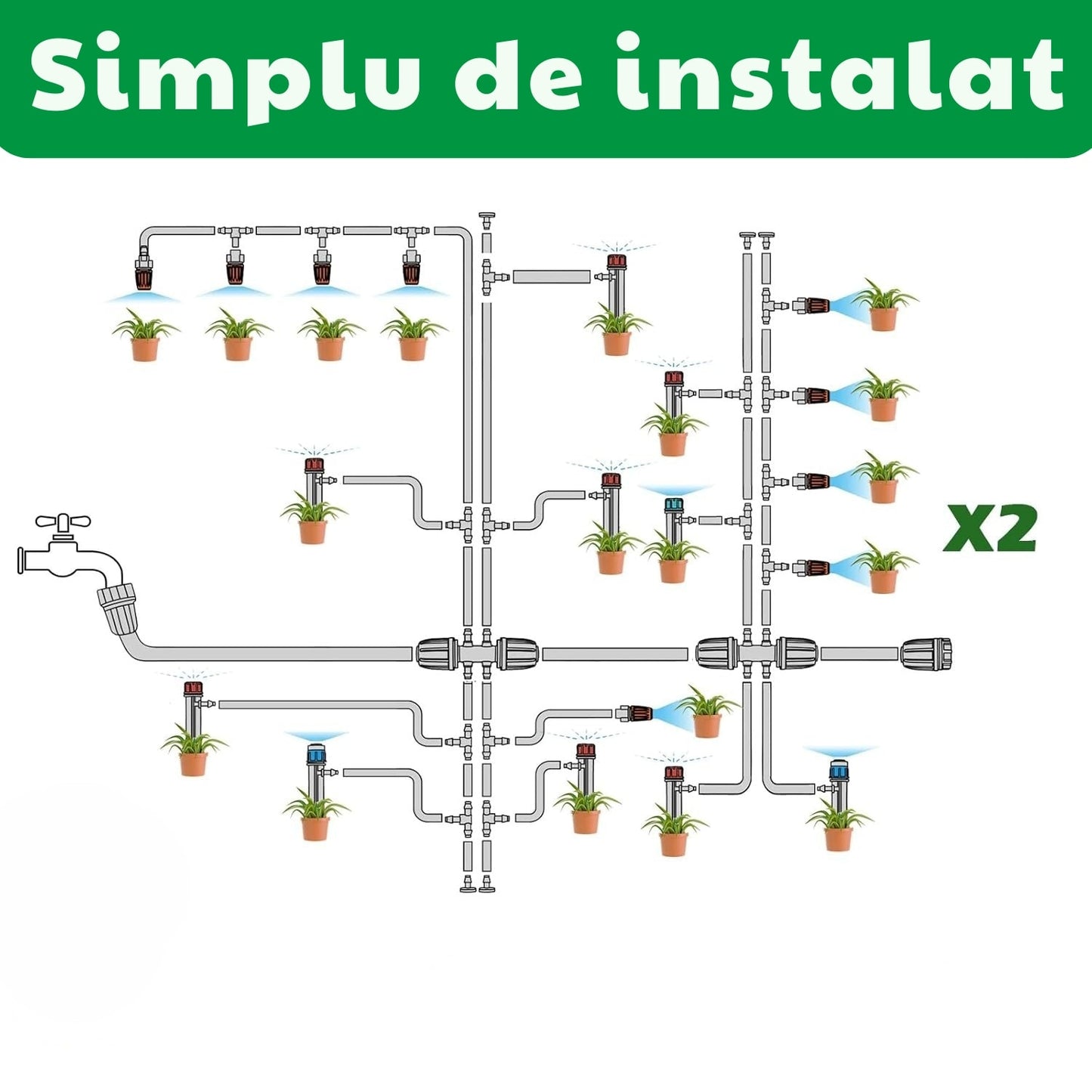 Kit Irigare Picurare Macvi® 73 m Sistem Automat Gradina Sera Gazon cu 136 Accesorii