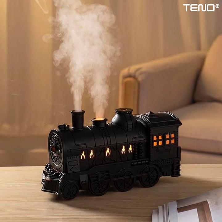 Difuzor Aromaterapie Teno®, forma de locomotiva, culori LED, lumini dinamice, control cu butoane, 2 moduri, capacitate 300ml, silentios, umidifica aerul, negru