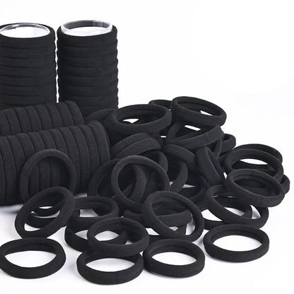 Set 100 elastice par Macvi®, negre, fara cusaturi, anti alunecare, nu rup parul, elastice rezistente, 3.8 cm, utilizare zilnica