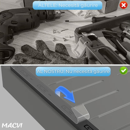 Organizator extensibil Macvi® pentru dulapuri, metal, sertar glisant, montare adeziva, capacitate mare, gri