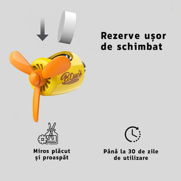 Difuzor Auto Aromaterapie Teno® car pilot yellow duck, kit odorizant, 2 arome cu extracte naturale incluse