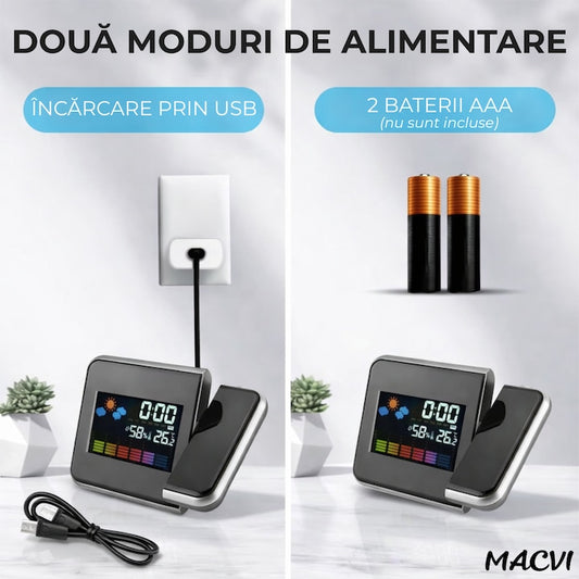 Ceas cu Calendar Macvi®, Alarma si Proiector Tip LED DS-8190