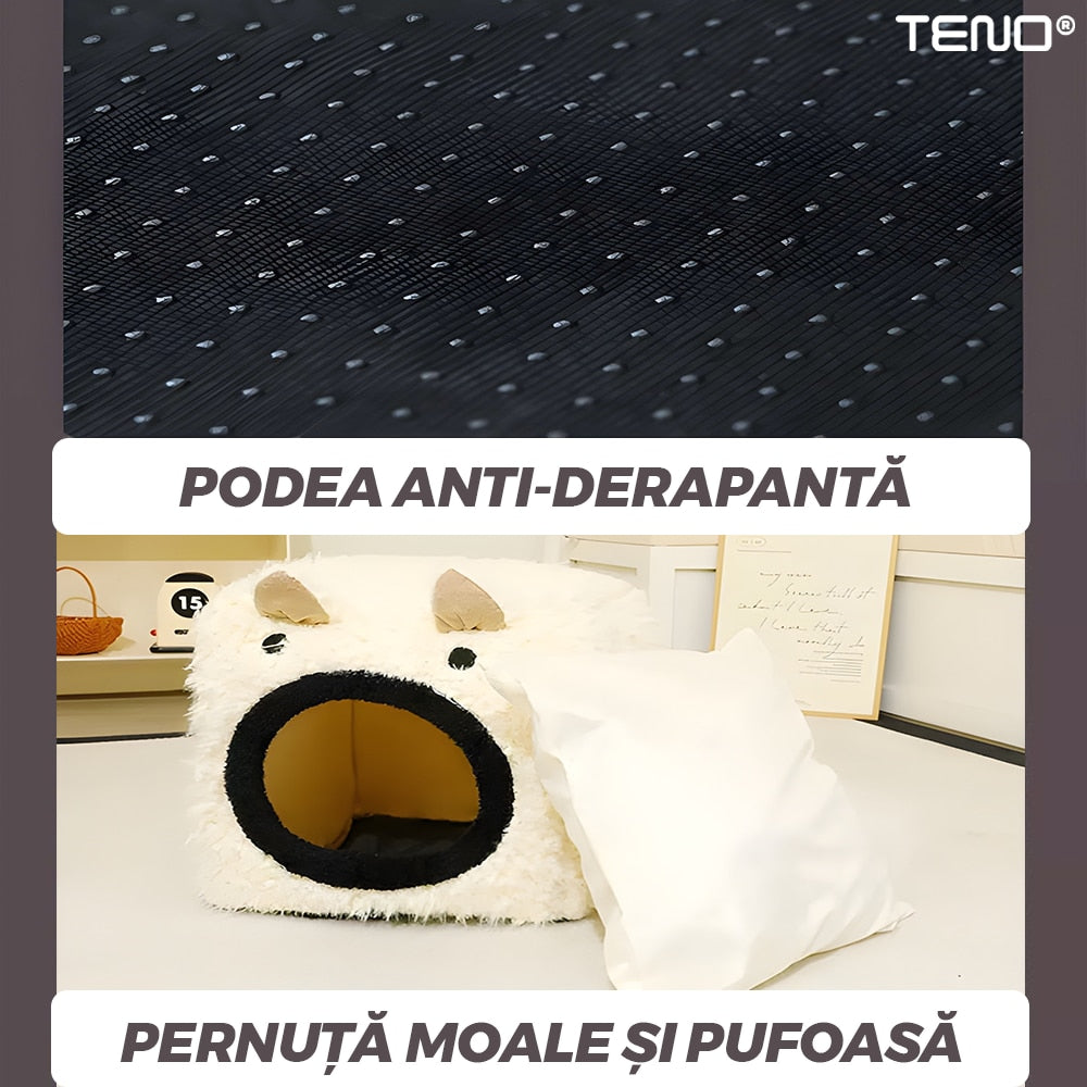 Casuta pliabila pentru Pisici, Teno, pernuta inclusa, baza anti-alunecare, bej, 35x35cm