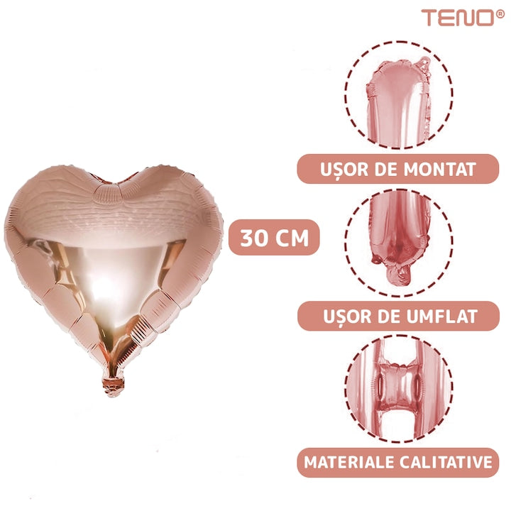 Set 27 Baloane Teno®, Litere, pentru Petreceri/Aniversari/Evenimente, confetti, stelute, inimioare, model HAPPY BIRTHDAY, rose gold