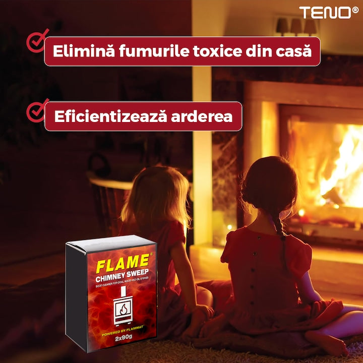 Set Solutie pentru Curatat Funingine Teno®, pentru sobe/seminee, usor de utilizat, 2 plicuri, elimina fumurile din locuinta, curata in profunzime, 2 x 90 g
