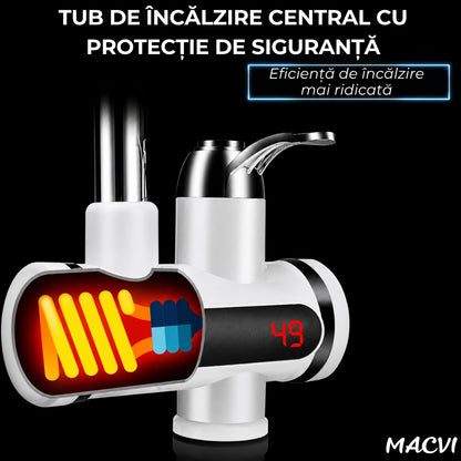 Robinet Electric Instant Macvi® 3000W, Incalzire Apa in 3-5 Secunde, Display LCD Temperatura, Pipa Flexibila 360°, Temperatura Reglabila 30-60°C, Protectie IPX4, Montare pe Chiuveta