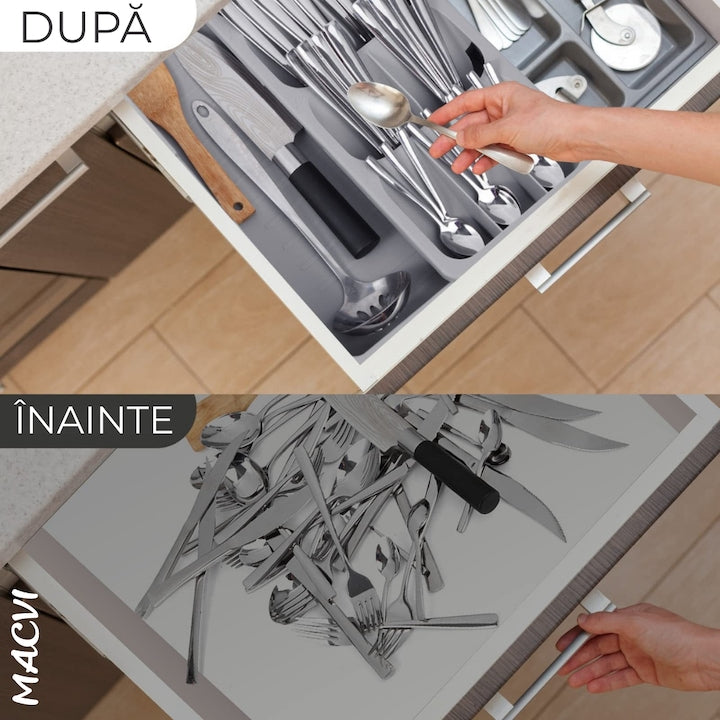 Suport tacamuri Macvi® organizator compact material durabil design modern stabilitate sporita culoare gri