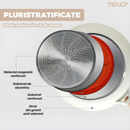 Set 12 Piese Oale si Tigai Teno, antiaderente, bej, compatibile cu toate tipurile de plite