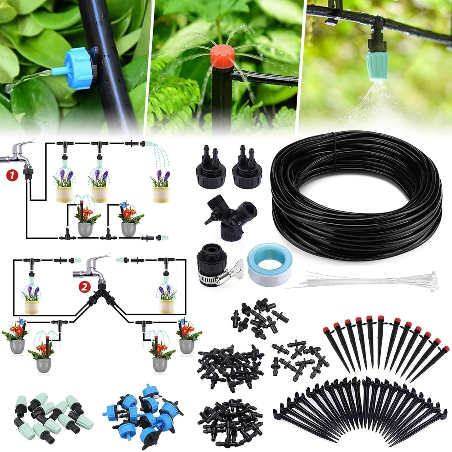 Kit Irigare Picurare Macvi® 73 m Sistem Automat Gradina Sera Gazon cu 136 Accesorii